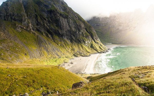 Kvalvika Beach in Moskenesoya, Lofoten, Norway
