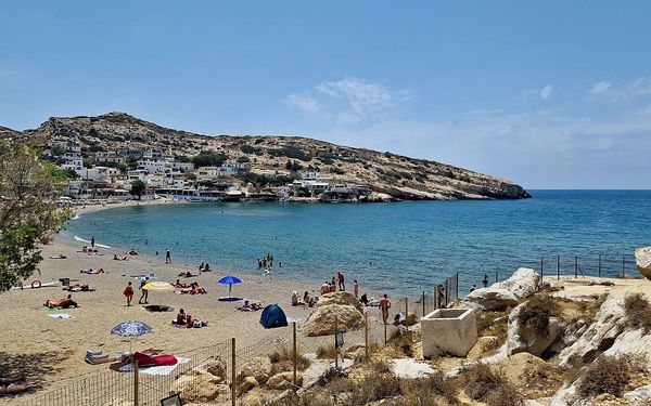 Matala Beach in Matala, Crete, Greece