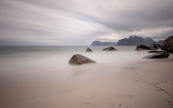 Skagsanden Beach in Flakstad, Lofoten, Norway