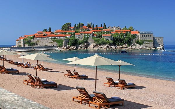 Sveti Stefan Beach in Budva Riviera, Montenegro